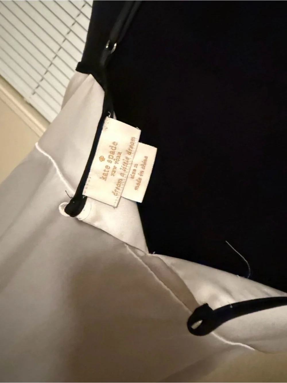kate spade White Satin Chemise with Black Trim